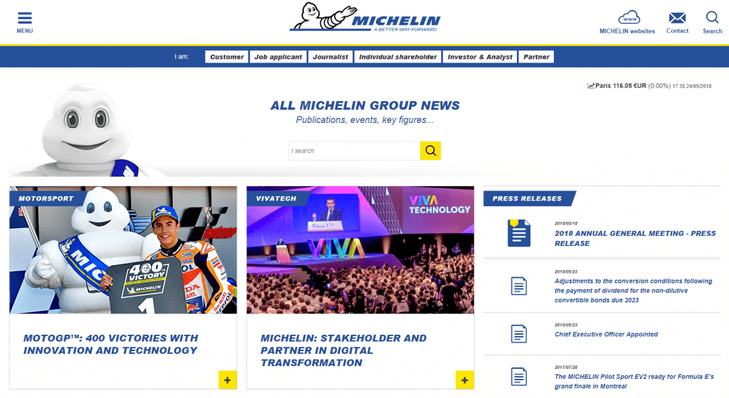 a screenshot of Michelin's website