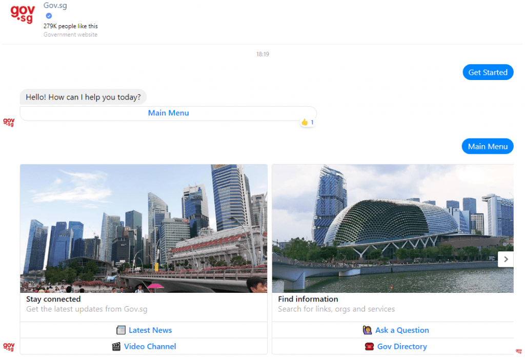 a screenshot of gov.sg's chatbot on facebook messenger