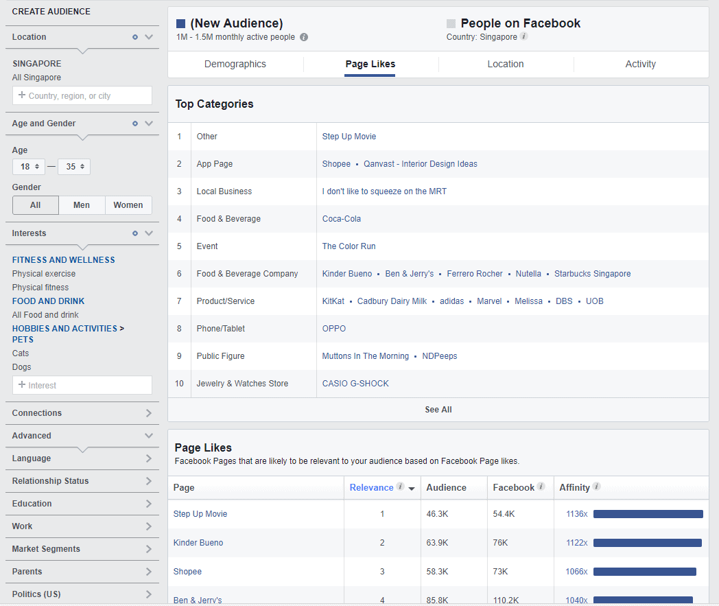 a screenshot from facebook audience insights